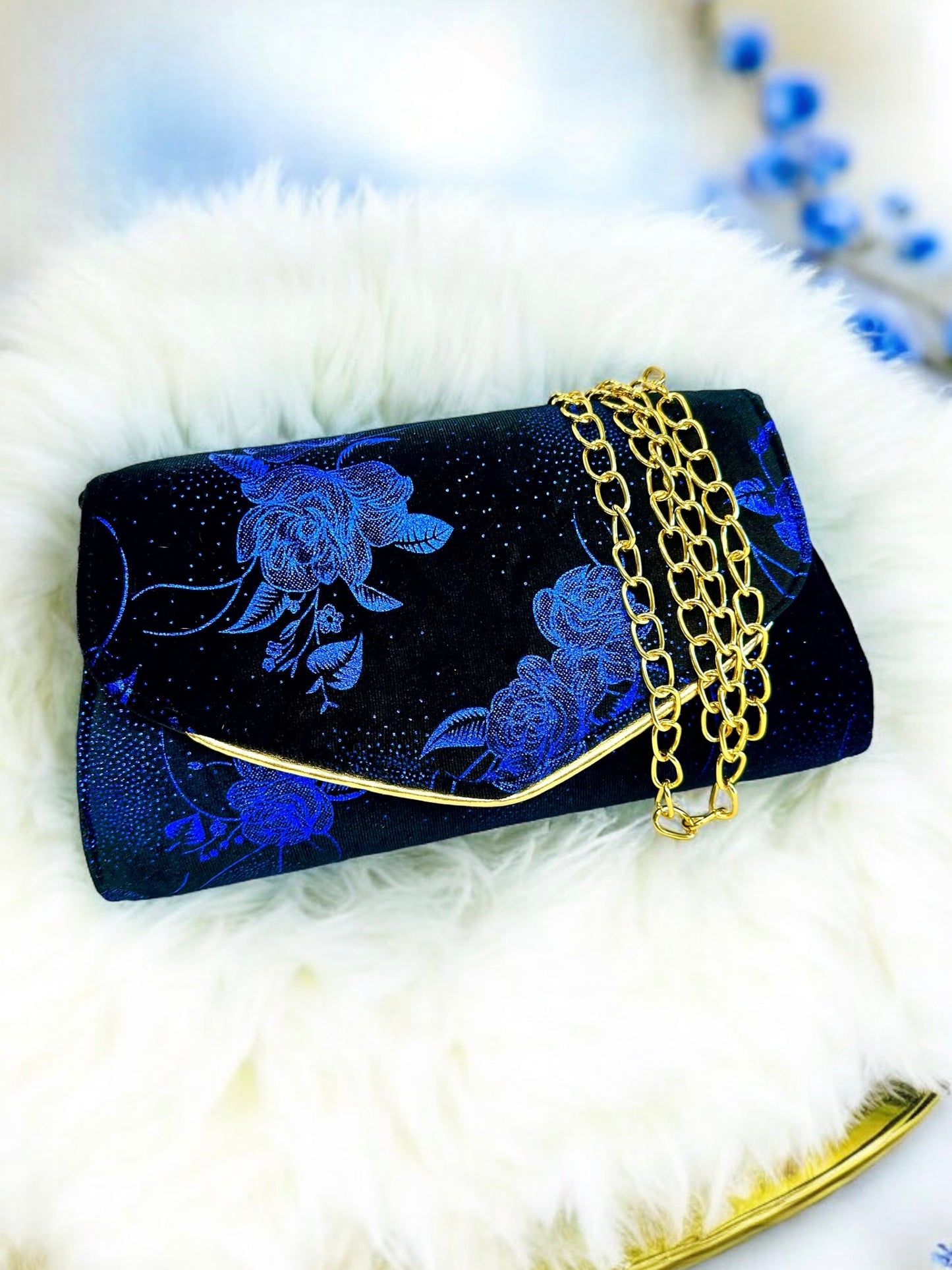 Velvet Envelope Purse/Clutch - Metallic Blue