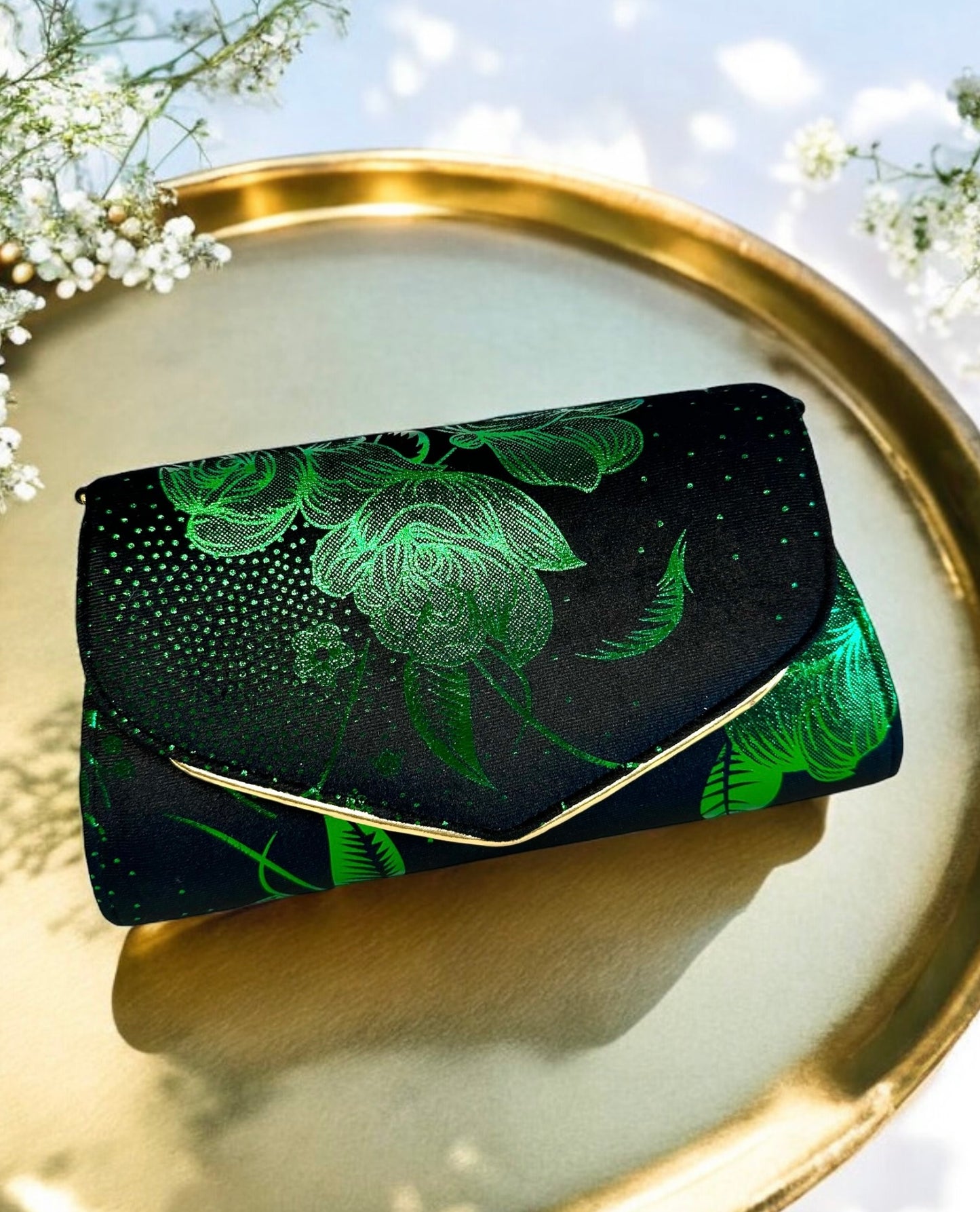 Velvet Envelope Purse/Clutch - Metallic Green