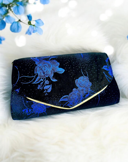 Velvet Envelope Purse/Clutch - Metallic Blue