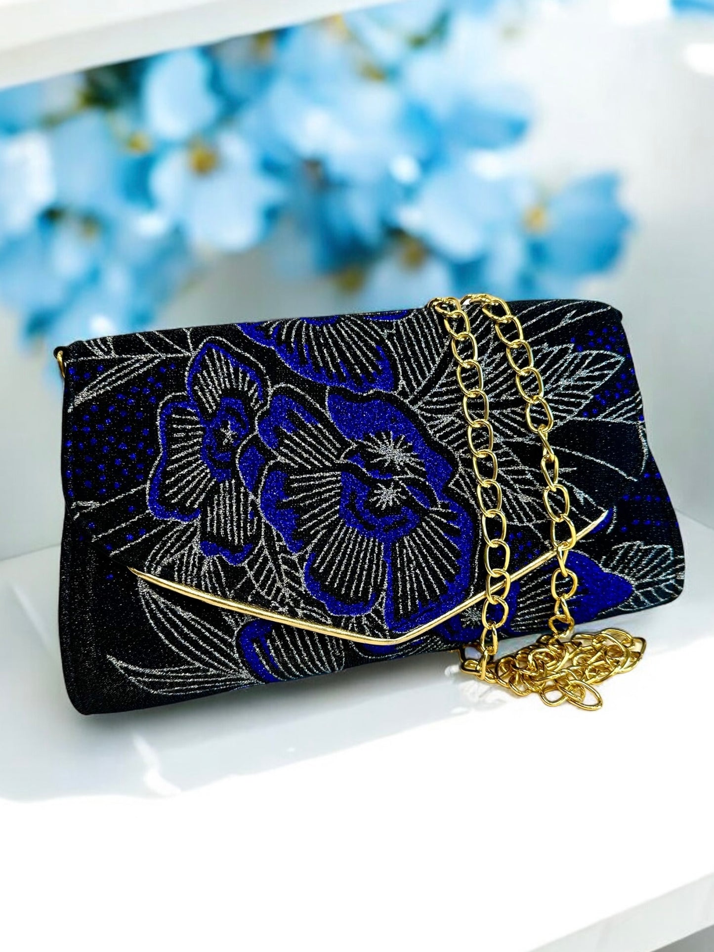 Velvet Envelope Purse/Clutch - Blue Floral