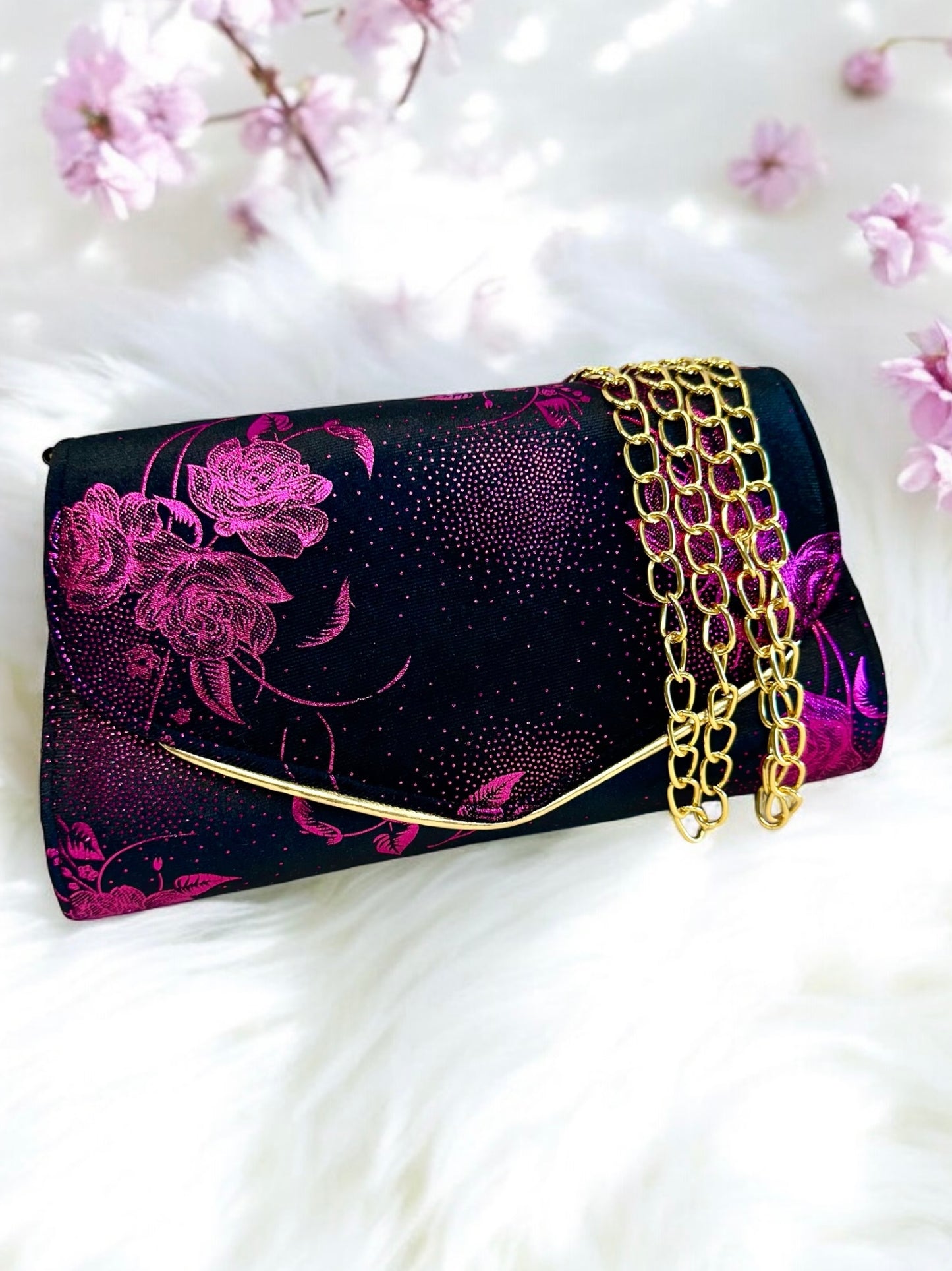 Velvet Envelope Purse/Clutch - Metallic Magenta