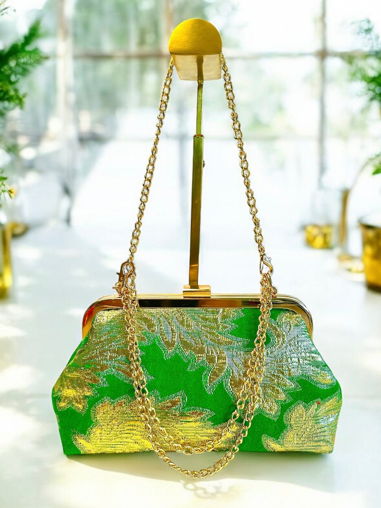 Vintage Gold Hlab Handbag - Green Feather