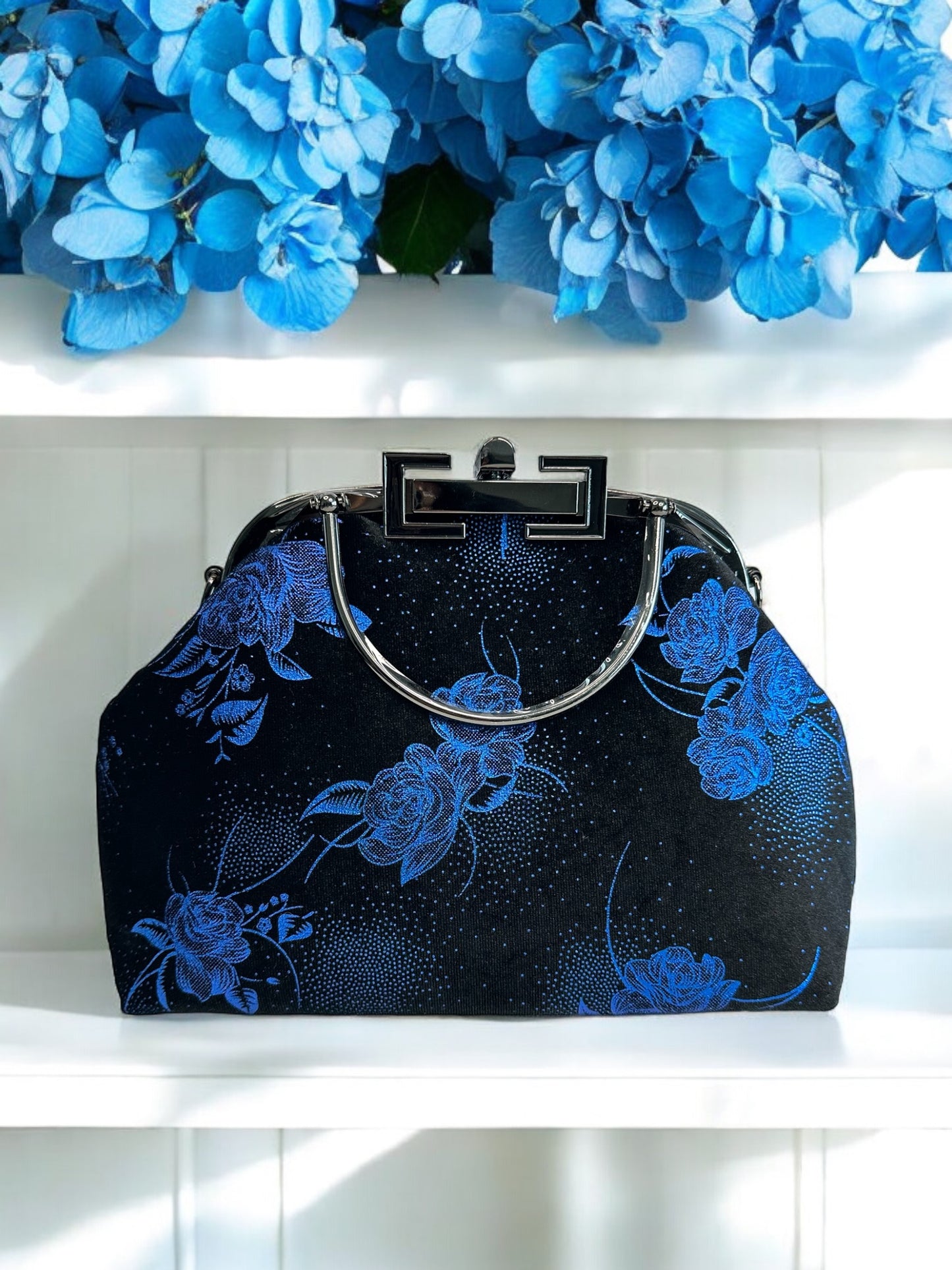 Velvet Handbag Set - Metallic Blue