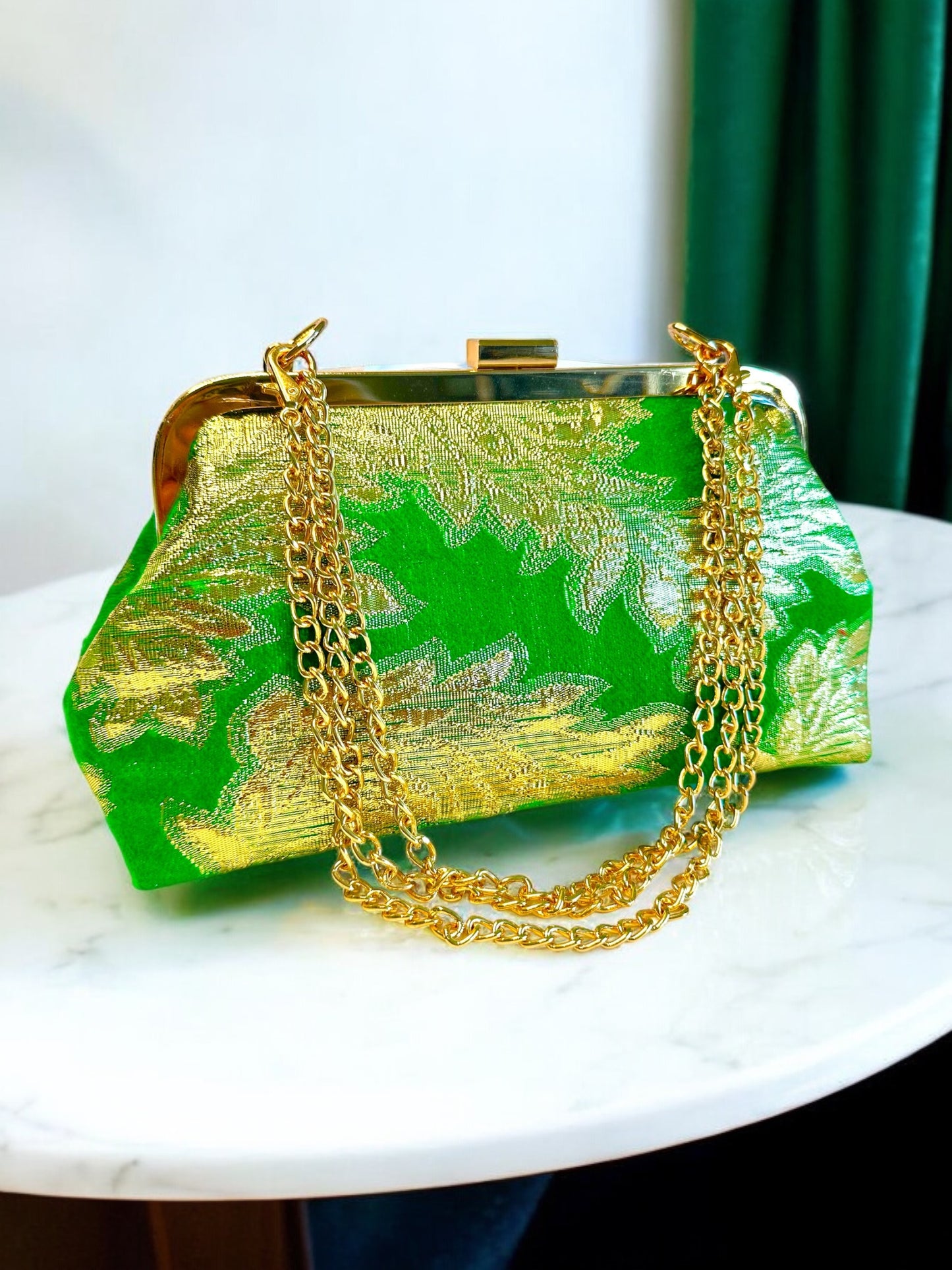 Vintage Gold Hlab Handbag - Green Feather