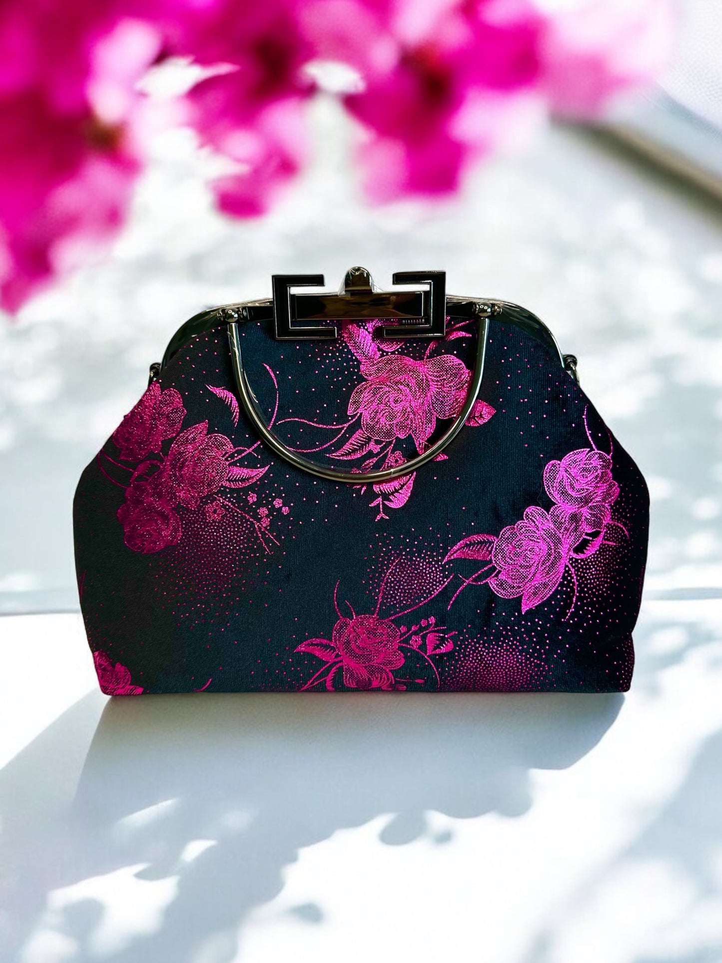 Velvet Handbag Set - Metallic Magenta