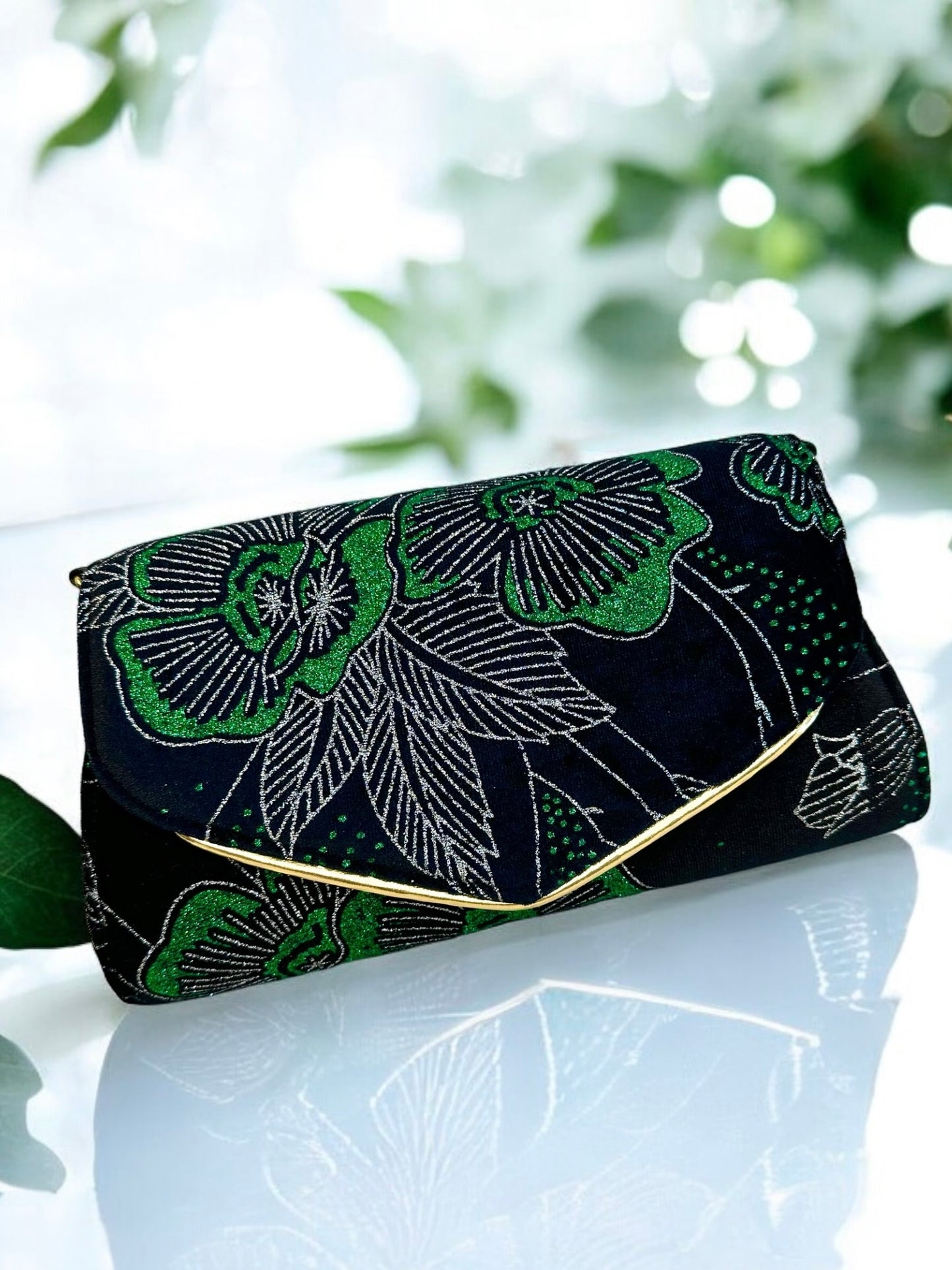 Velvet Envelope Purse/Clutch - Green Floral