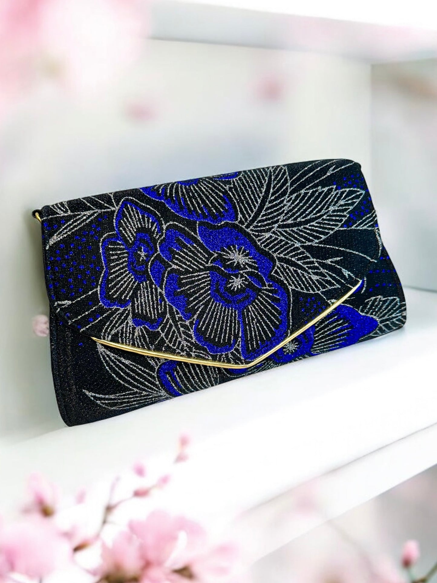 Velvet Envelope Purse/Clutch - Blue Floral