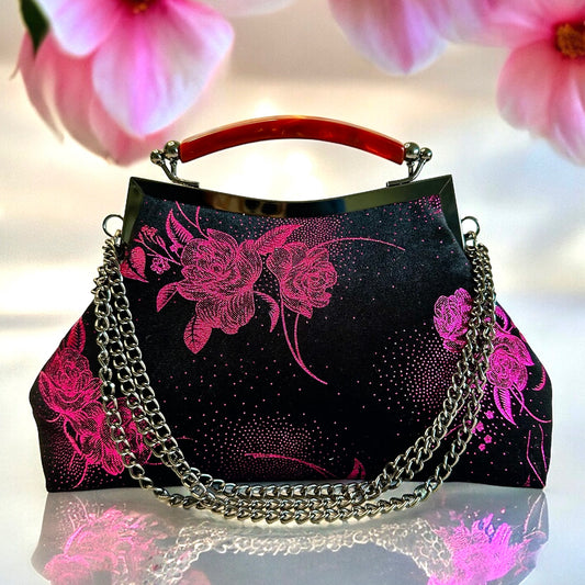 Velvet Tshwb Liag Handbag-Metallic Magenta Rose