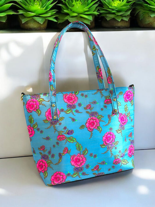 Vintage Lis Loos Tote (Blue/Pink Floral)