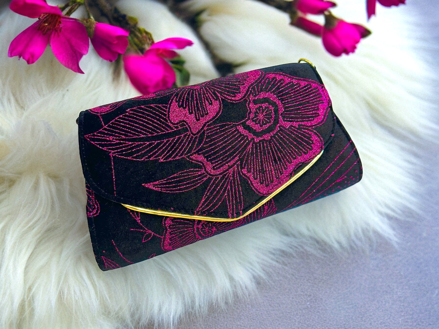 Velvet Envelope Purse/Clutch - Magenta Floral