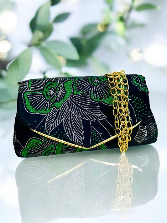 Velvet Envelope Purse/Clutch - Green Floral