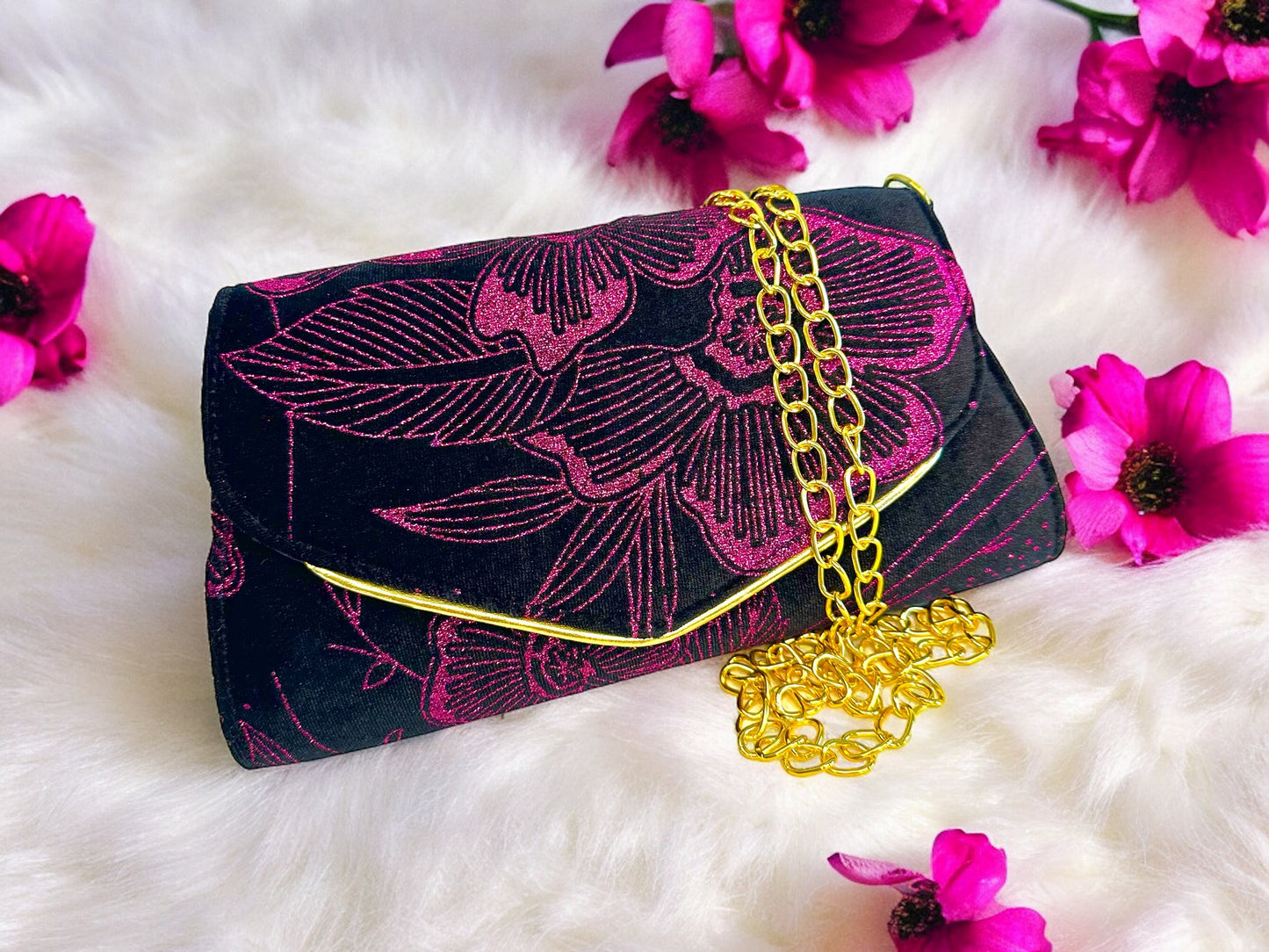 Velvet Envelope Purse/Clutch - Magenta Floral