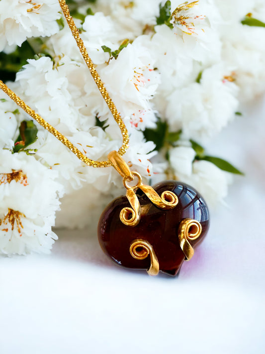 LIVE-Tiger Eye Red Heart Necklace (24K gold plated)