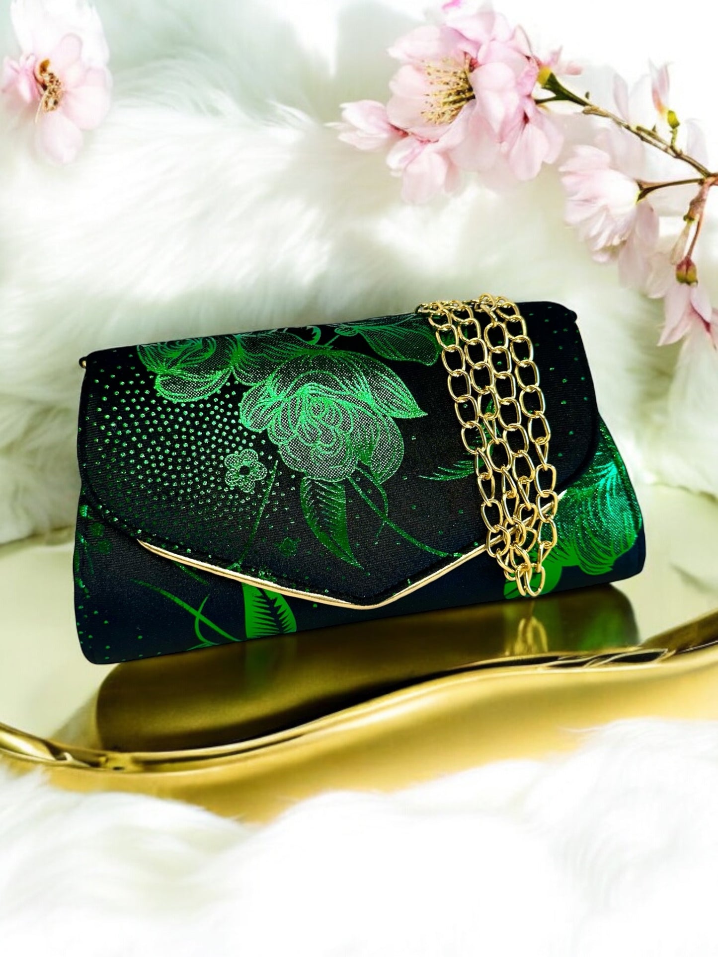 Velvet Envelope Purse/Clutch - Metallic Green