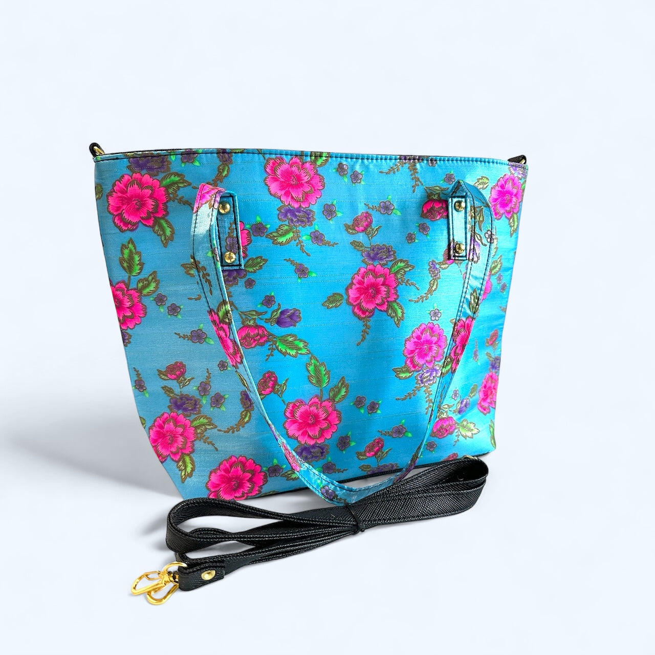 Vintage Lis Loos Tote (Blue/Pink Floral)